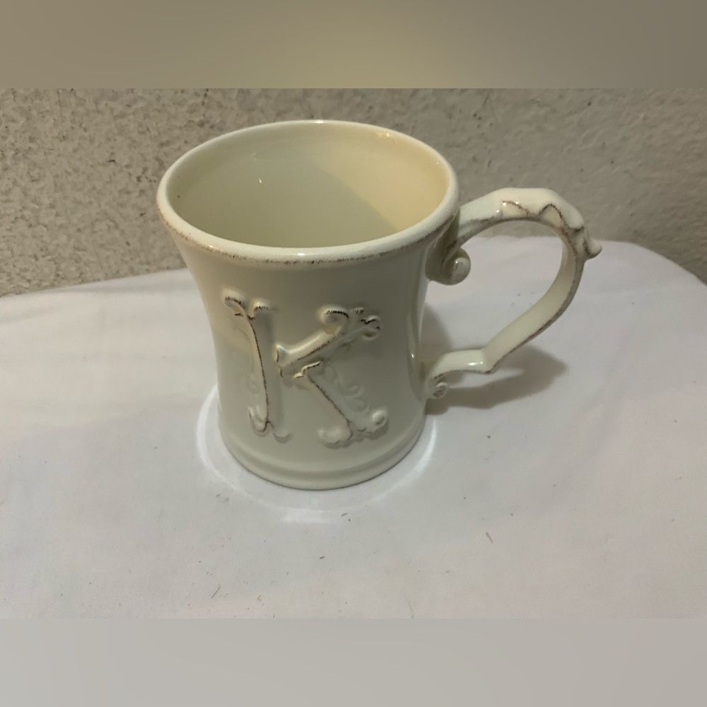 Pier 1 Mug Letter K Monogrammed Antique White Elizabeth Coffee Mug Tea Cup